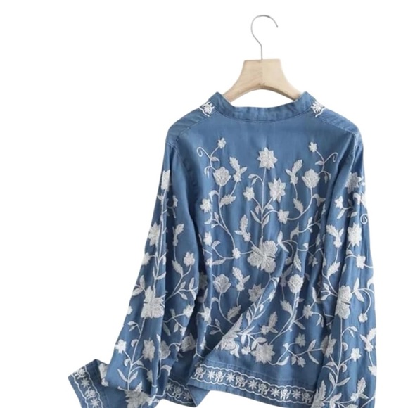 Bohemian Blue Embroidered Long Sleeve Top Jacket M - Picture 3 of 8